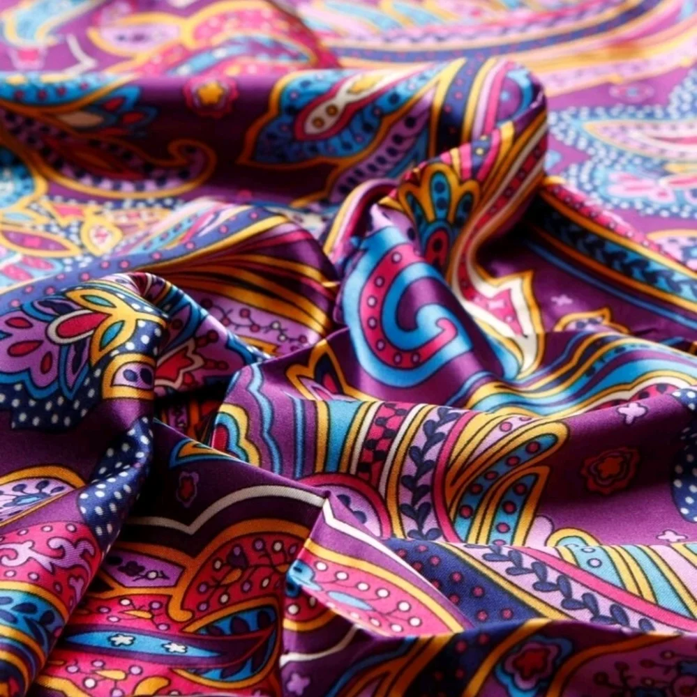 Oversized Satin square Scarf Purple Paisley boho Festival for head neck hair 💖